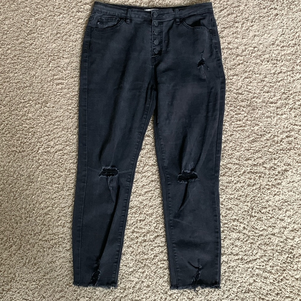 KanCan 11/29 black high waisted distressed raw hem jeans